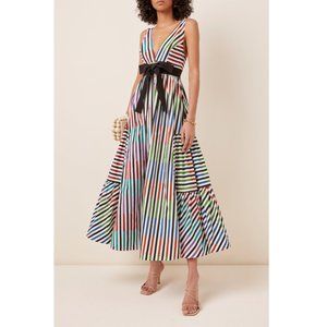 Silvia Tcherassi Catalina del Mar Sangria Striped Cotton Midi Dress Size XS